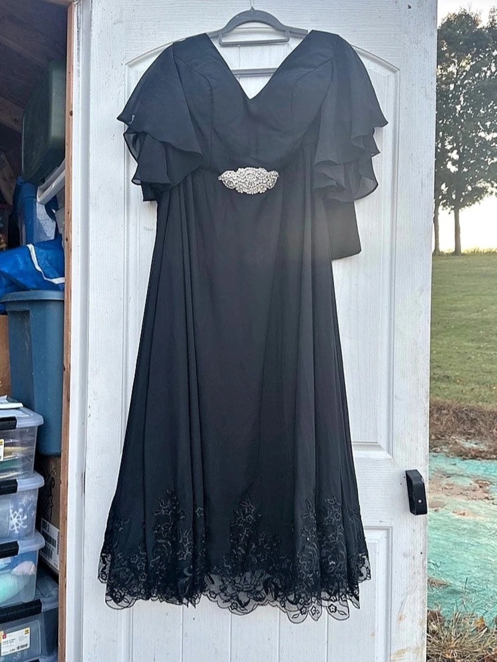Black Midi Dress with Lace Hem Like New